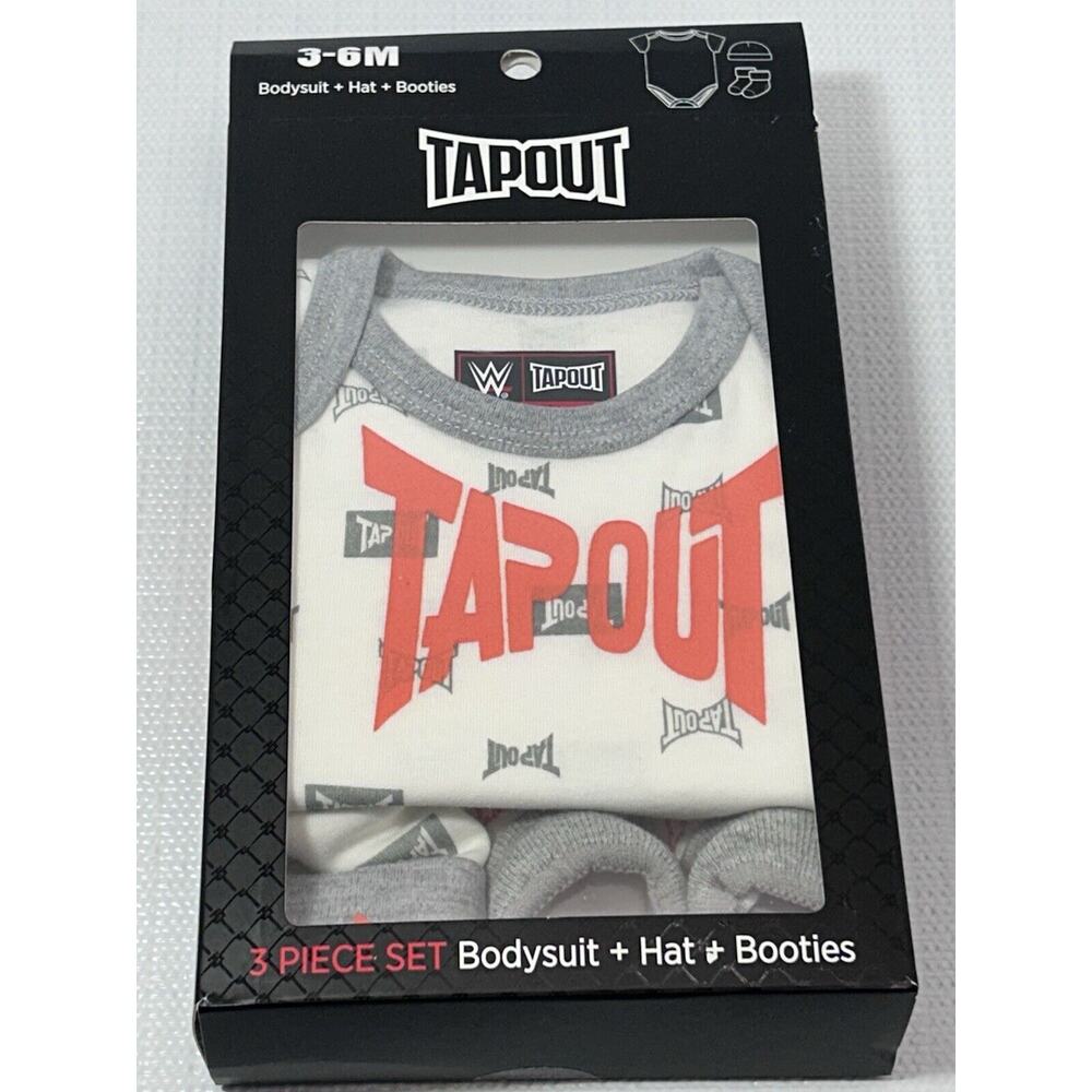 Official UFC WWE TAPOUT Baby's 3 Pc Bodysuit, Hat & Booties Gift Set 3-6M Sealed